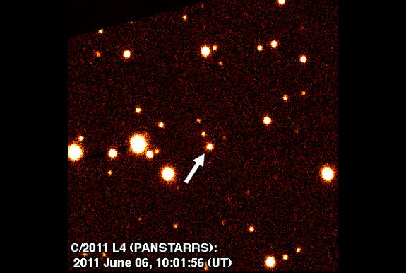 Discovery image of the newfound comet C/2011 L4 (PANSTARRS), taken by Hawaii's Pan-STARRS 1 telescope.