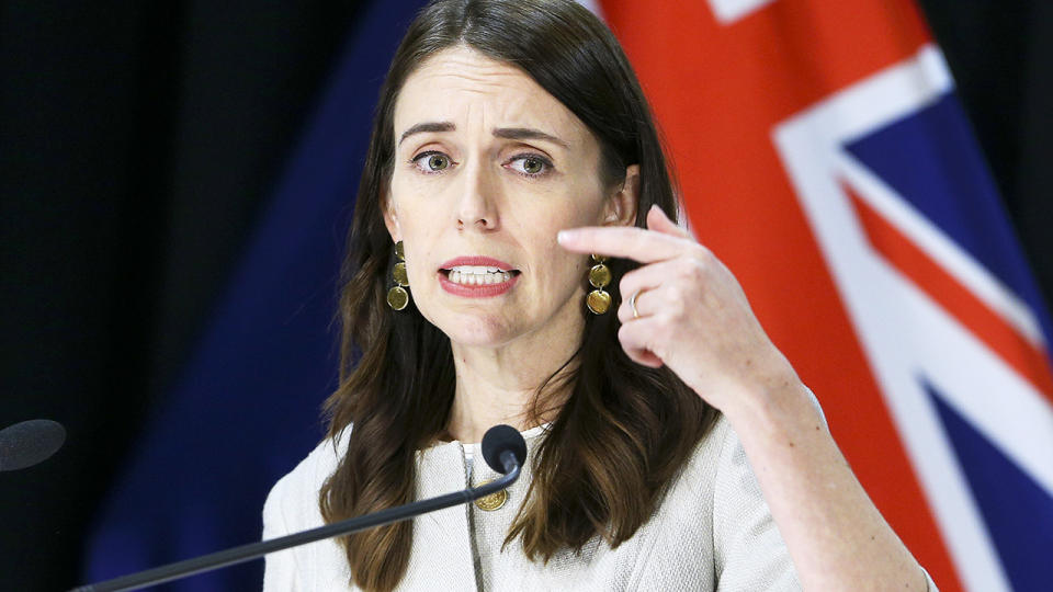 Jacinda Ardern, pictured here speaking to media at a post cabinet press conference in Wellington.