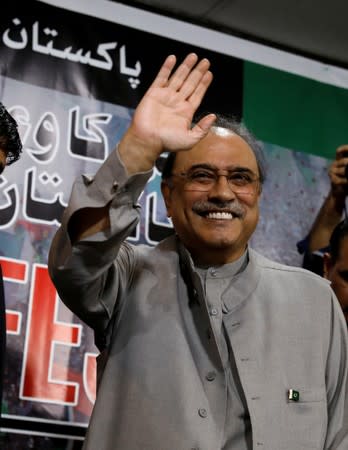 FILE PHOTO: Asif Ali Zardari, former president of Pakistan and co-chairman of Pakistan People's Party (PPP), gestures during a news conference in Islamabad