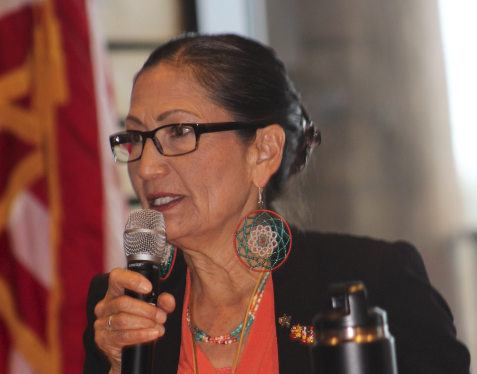 <em>Interior Secretary Deb Haaland (Laguna Pueblo) addresses the audience. (Photo/Levi Rickert)</em>