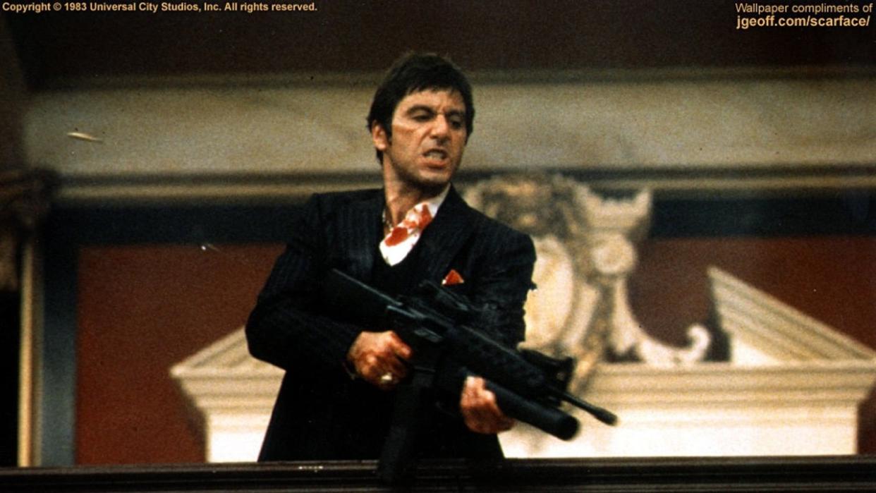 Actor Al Pacino in scene from film 'Scarface'.