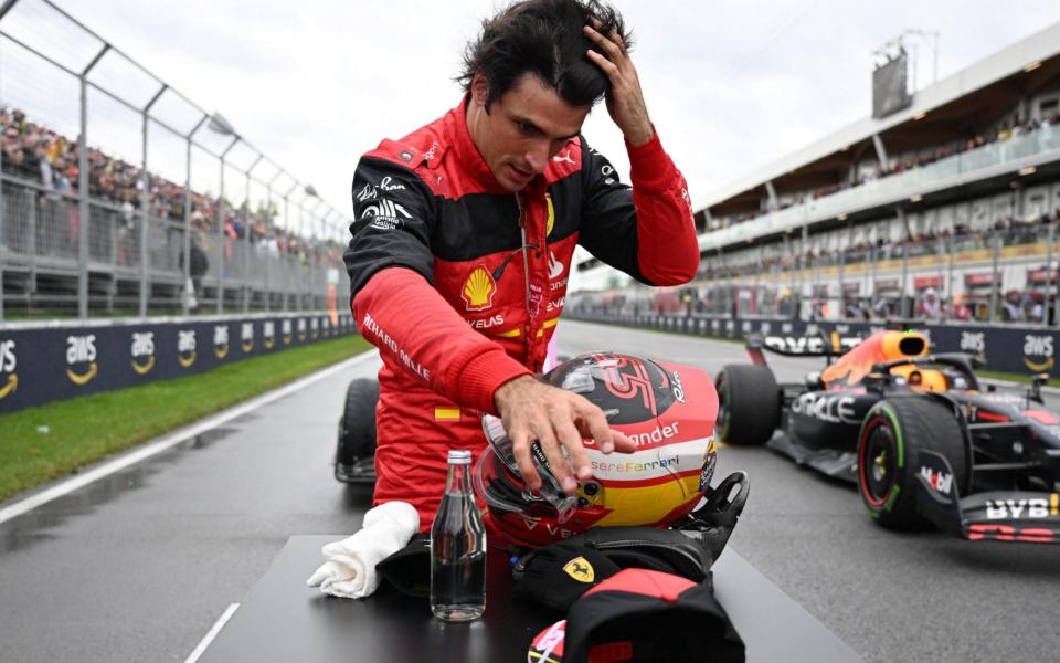 Formula One F1 - Canadian Grand Prix - Circuit Gilles Villeneuve, Montreal, Canada - June 18, 2022 Ferrari's Carlos Sainz Jr. after finishing in third position after qualifying - Jim Watson/Pool via Reuters