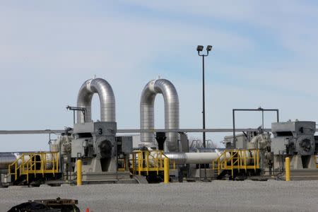 FILE PHOTO - A TransCanada Keystone Pipeline pump station operates outside Steele City, Nebraska, U.S. on March 10, 2014. REUTERS/Lane Hickenbottom/File Photo