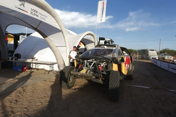 Detail from the car of Sebastien Loeb (FRA) from Peugeot Total Team after the crash during stage 8 of Rally Dakar 2016 from Salta to Belen, Argentina on January 11, 2016. // DPPI / Red Bull Content Pool  // P-20160112-00037 // Usage for editorial use only // Please go to www.redbullcontentpool.com for further information. // 