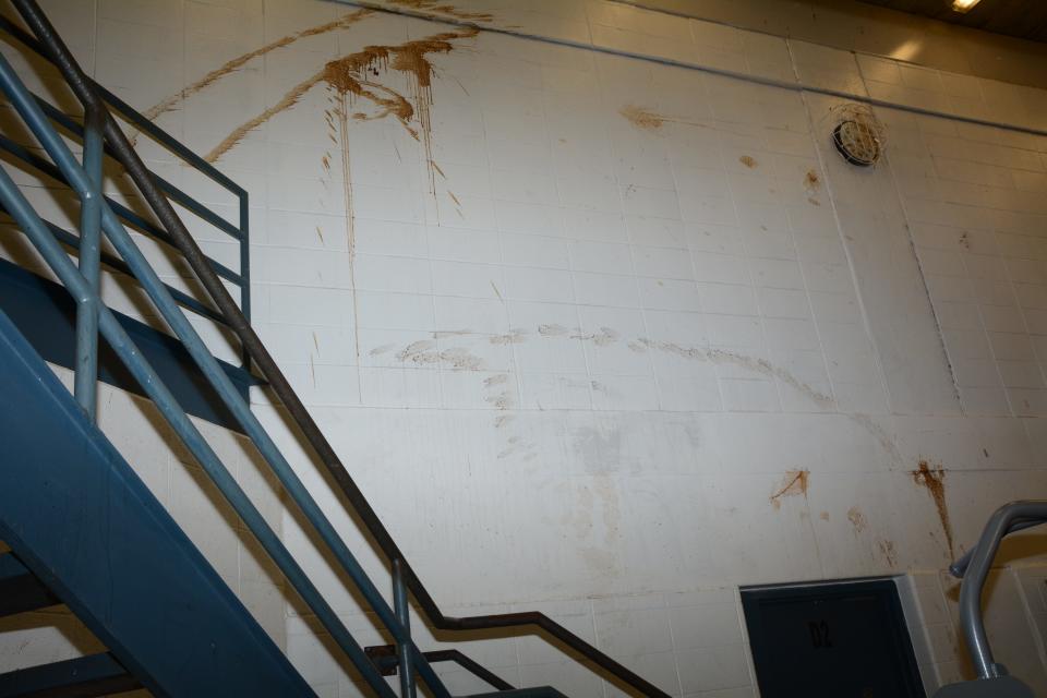 A cell block stairwell prior to sanitization efforts at the Monroe County Correctional Center.