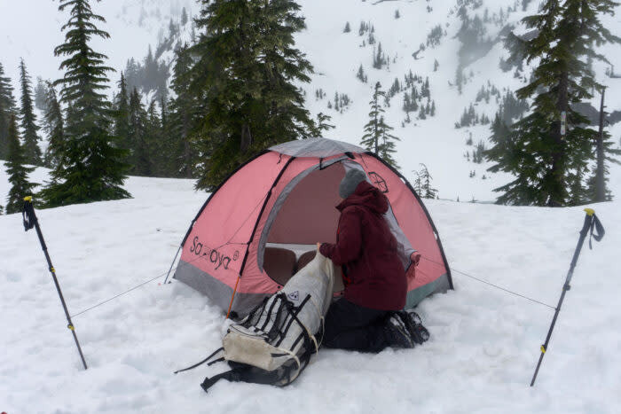 A Climber Inflates Sleeping Pads Inside of the Samaya 2.5 Tent in the North Cascades