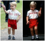 <p>Para el bautizo de la princesa Charlotte en julio de 2015, los duques de Cambridge vistieron a George con un look muy similar a uno que llevó el príncipe William en 1984. (Foto: Gtres). </p>