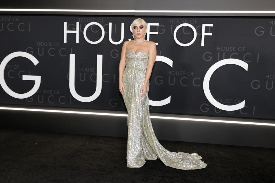 Lady Gaga at the LA premiere of ‘House of Gucci’ wearing Valentino Haute Couture (Getty Images)