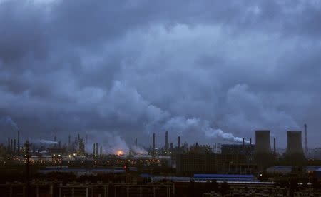 Smoke rises from chimneys and cooling towers of a refinery in Ningbo, Zhejiang province August 19, 2014. REUTERS/China Daily/File Photo