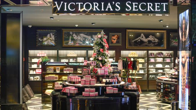 MOSCOW, RUSSIA - CIRCA DECEMBER, 2018: Victoria's Secret brand name over a shop entrance at Vnukovo International Airport in Moscow.