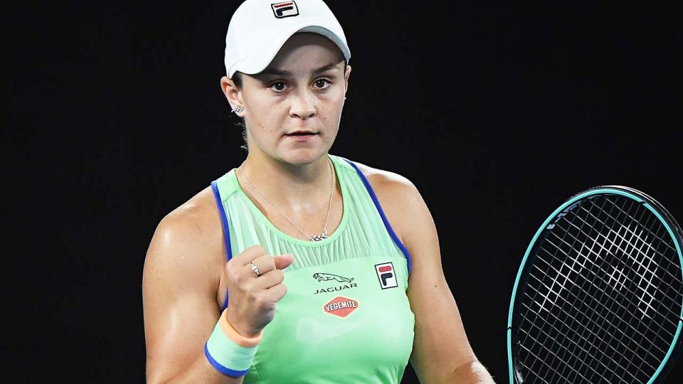 Ashleigh Barty, pictured here in action at the Australian Open in 2020.