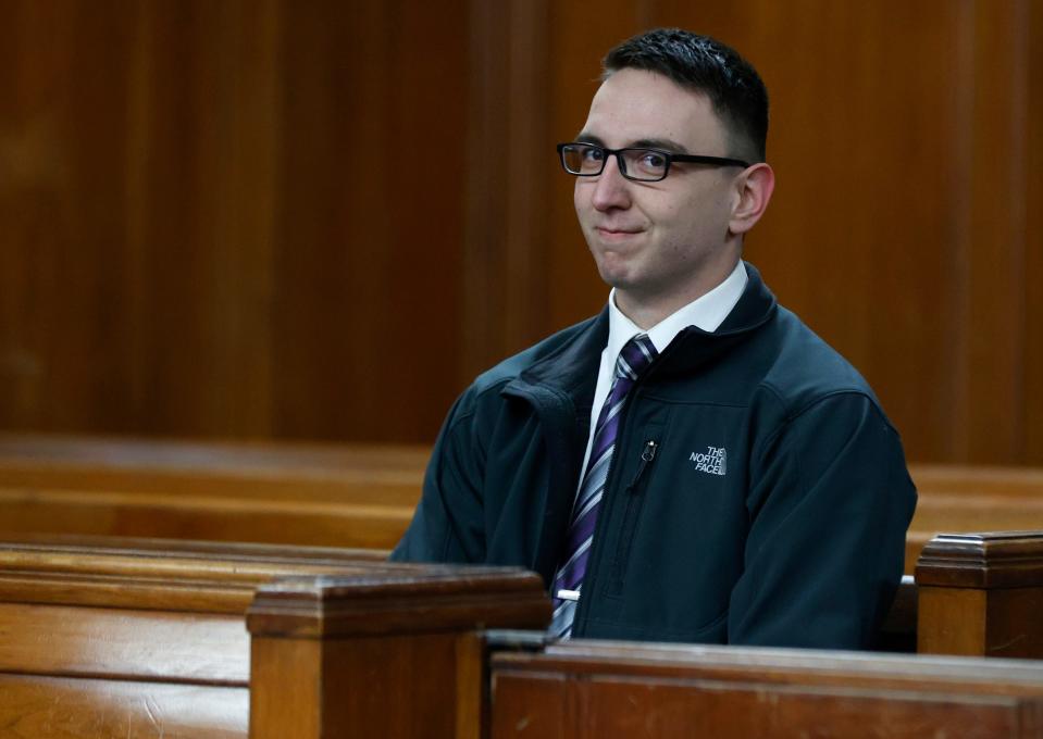 Paul Bellar sits in the courtroom of Judge Thomas Wilson at the Jackson County Circuit Court in Jackson on Feb. 23, 2022. Bellar and two other defendants were in court during a hearing about the Gov. Gretchen Whitmer kidnapping plot they were allegedly involved in.