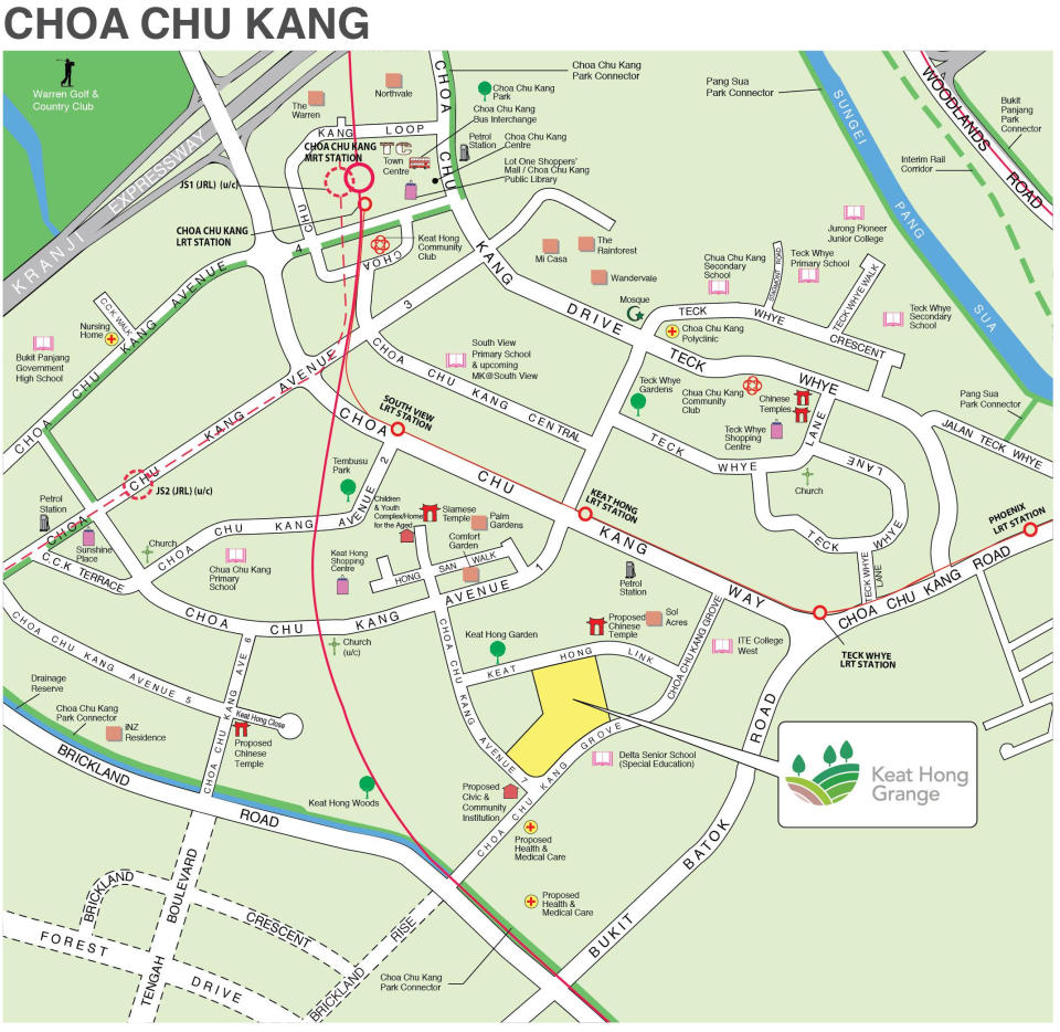 Location of Keat Hong Grange Aug 2022 Choa Chu Kang BTO flats, bounded by Choa Chua Kang Avenue 7, Choa Chu Kang Grove, and Keat Hong Link. Source: HDB