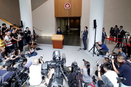 Hong Kong's Chief Executive Carrie Lam holds a news conference in Hong Kong