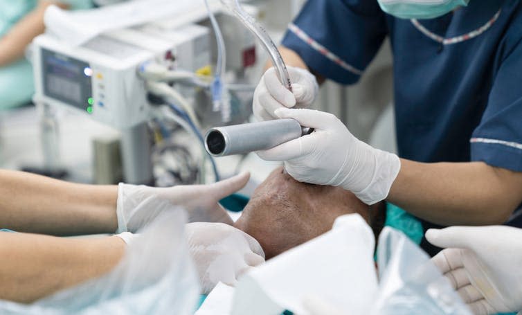 A patient being intubated.