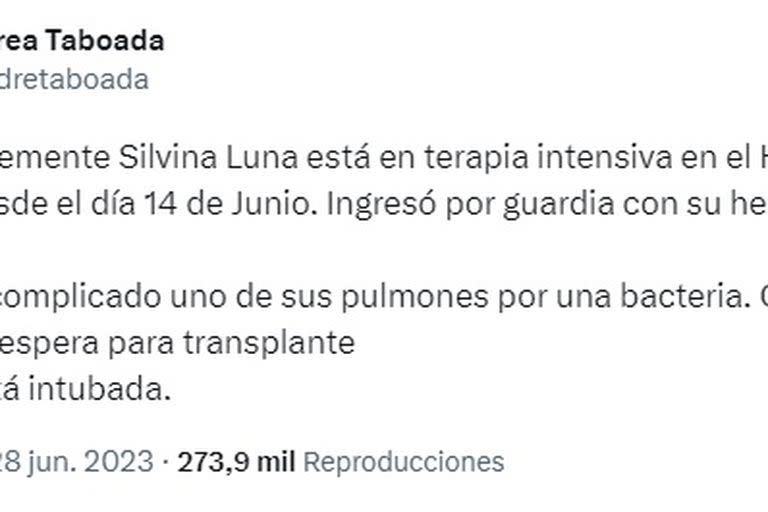 El tuit de Andrea Taboada sobre la situación que atraviesa Silvina Luna