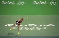 2016 Rio Olympics - Tennis - Preliminary - Women's Singles Second Round - Olympic Tennis Centre - Rio de Janeiro, Brazil - 08/08/2016. Eugenie Bouchard (CAN) of Canada in action against Angelique Kerber (GER) of Germany REUTERS/Toby Melville