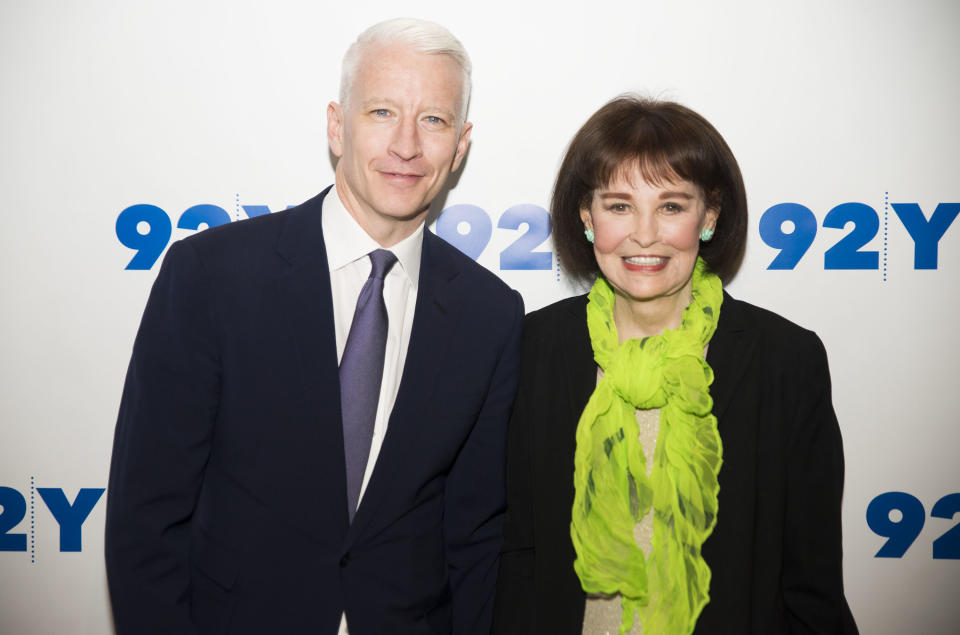 NEW YORK, NY - APRIL 14:  Anderson Cooper and Gloria Vanderbilt attend A Conversation With Anderson Cooper And Gloria Vanderbilt at 92Y on April 14, 2016 in New York City.  (Photo by Jenny Anderson/WireImage)