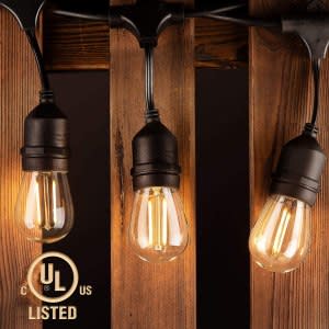 addlon LED Outdoor String Lights 48FT with 2W Dimmable Edison Vintage Plastic Bulbs