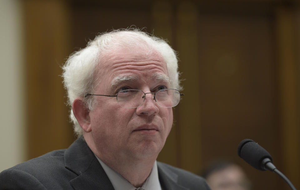 FILE - Chapman School of Law professor John Eastman testifies on Capitol Hill in Washington, March 16, 2017. Conservative attorney Eastman, a lead architect of some of former President Donald Trump's efforts to remain in power after the 2020 election, was slapped Thursday, Jan.26, 2023, with a series of disciplinary charges in California that could lead to his disbarment. (AP Photo/Susan Walsh, File)