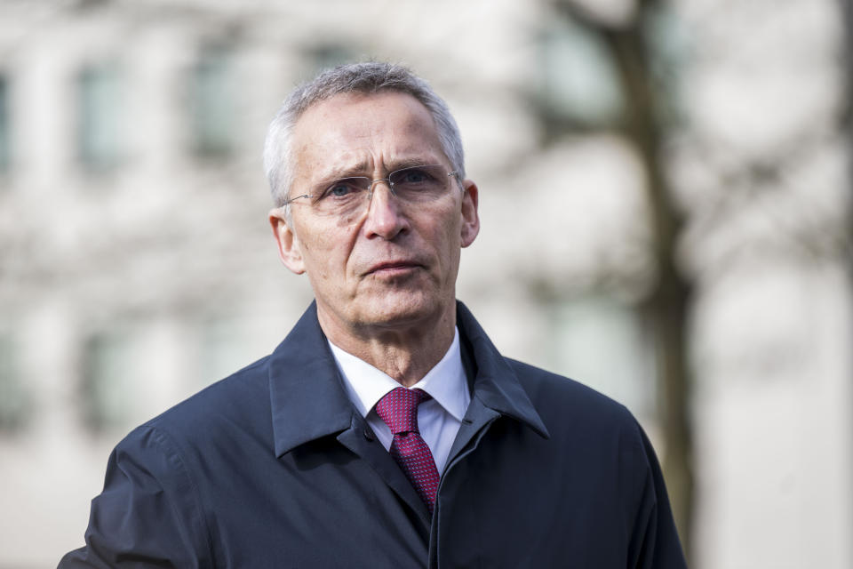 NATO Secretary General Jens Stoltenberg at Ramstein Air Base on April 21, 2023 in Ramstein-Miesenbach, Germany.  (Thomas Lohnes / Getty Images)