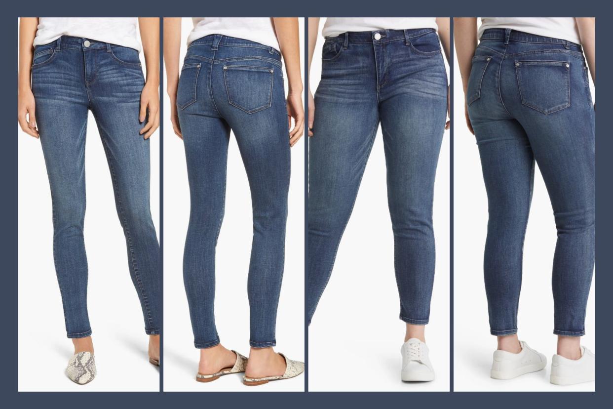 two people modelling a pair of nordstrom skinny jeans