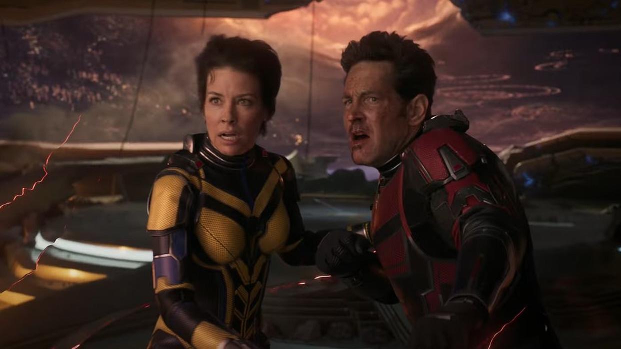  Evangeline Lilly as Hope van Dyne and Paul Rudd as Scott Lang in Ant-Man and the Wasp: Quantumania. 