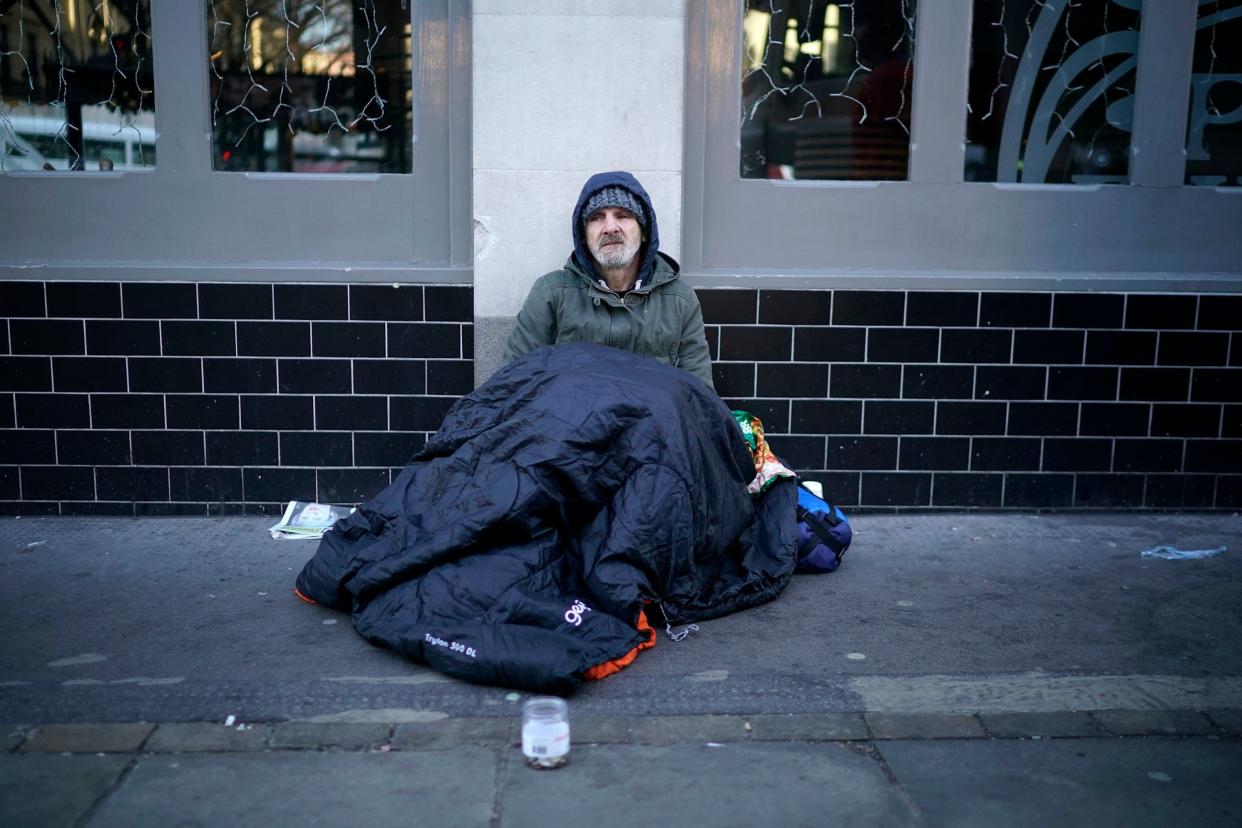 A homeless man in central London pictured on Thursday. He said: 'Last night was the coldest so far': Getty Images