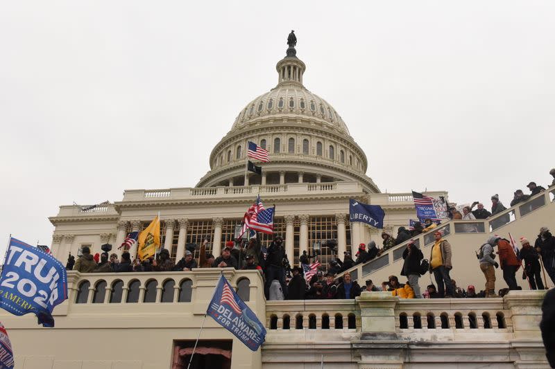 FILE PHOTO: Supporters of U.S. President Donald Trump gather in Washington