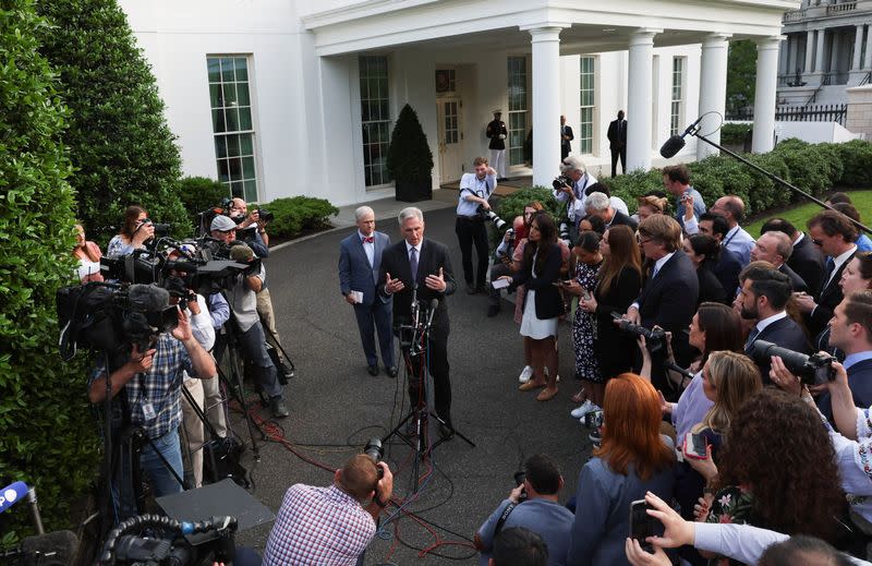 U.S. President Joe Biden holds debt limit talks with House Speaker Kevin McCarthy at the White House in Washington