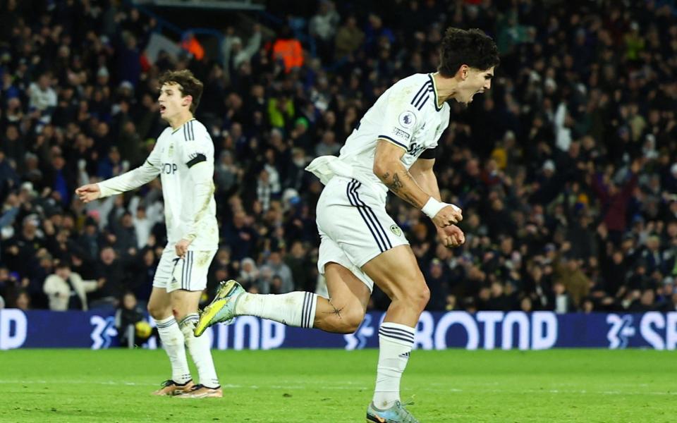 Leeds United's Pascal Struijk celebrates scoring their first goal - REUTERS