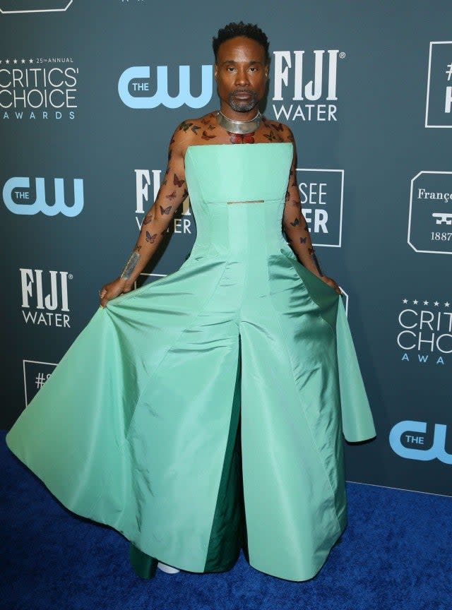 The 'Pose' nominee is the epitome of glamour on the Critics' Choice Awards red carpet.