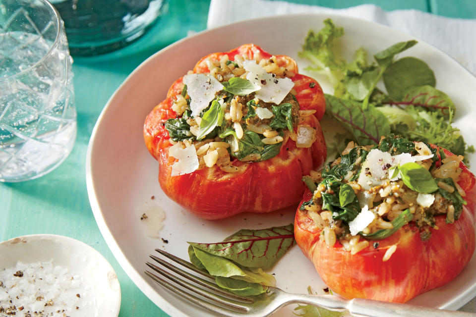 Stuffed Tomatoes with Pesto Rice