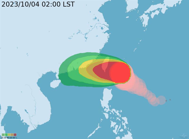 氣象署公布暴風圈侵襲機率。（圖／翻攝自氣象署）