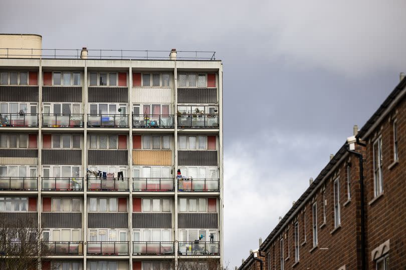 A block of flats against the London skyline