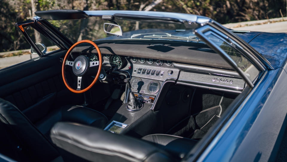 The interior of a 1970 Maserati Ghibli 4.7 Spyder.