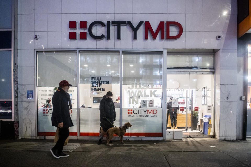 Outside view of a City MD in the Lower East Side on Tuesday, Dec. 21, 2021, in New York. President Biden is promising to open new COVID-19 testing sites and distribute hundreds of millions of free rapid tests as part of a plan to fight surging infections, but the stepped up efforts won’t come in time for people scouring drug stores or waiting hours in the cold to find out if they’re infected ahead of the holidays. (AP Photo/Brittainy Newman)