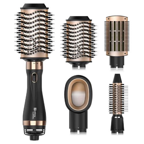 gold and black blow dryer brush