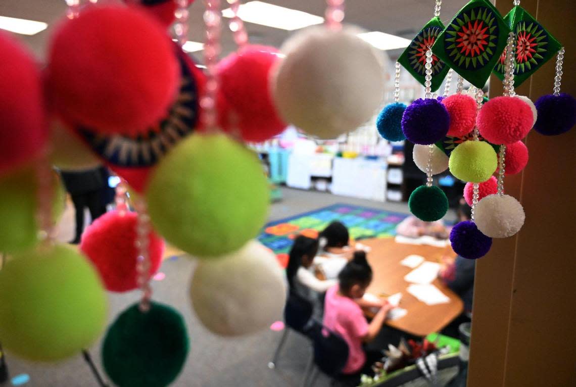 Fresno Unified’s Hmong Dual Immersion program at Vang Pao Elementary not only focuses on language but the Hmong culture with classrooms decorated with traditional arts, photographed Thursday, Feb. 23, 2023 in Fresno.