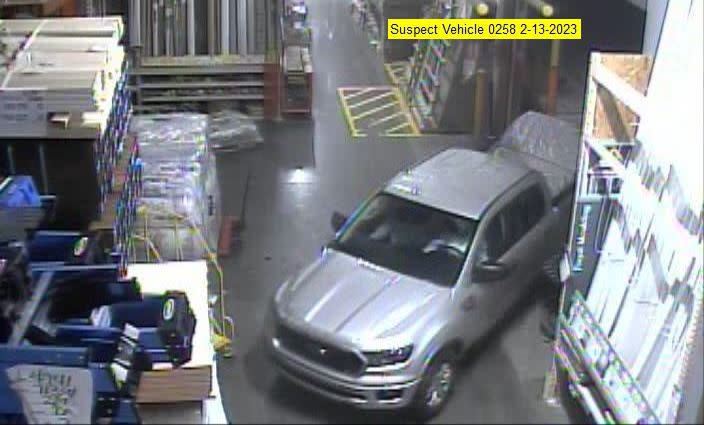 The suspects appear to be using a 2020 to 2022 Ford Ranger that was seen on surveillance video at the Poulsbo Home Depot at 2:28 a.m. on 2-13-23.