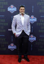 <p>Texas’s Connor Williams poses for photos on the red carpet before the first round of the NFL football draft, Thursday, April 26, 2018, in Arlington, Texas. (AP Photo/Eric Gay) </p>