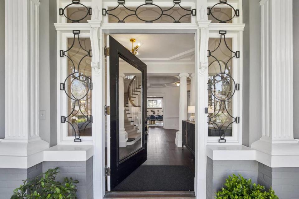 The home has a dramatic foyer.