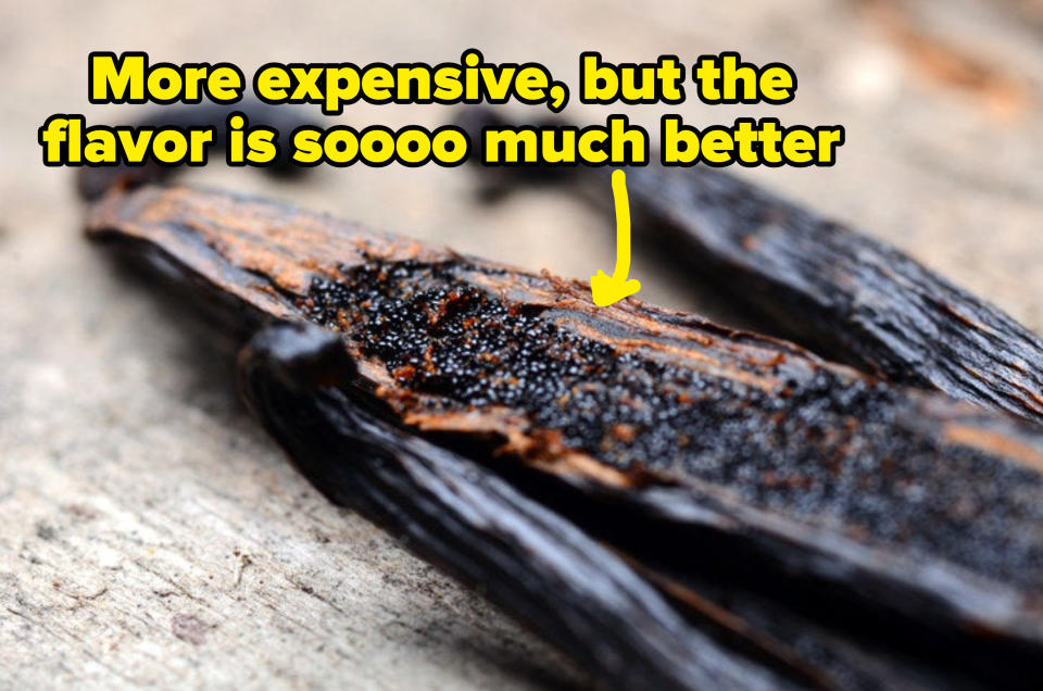 vanilla pods with the text "More expensive, but the flavor is soooo much better"