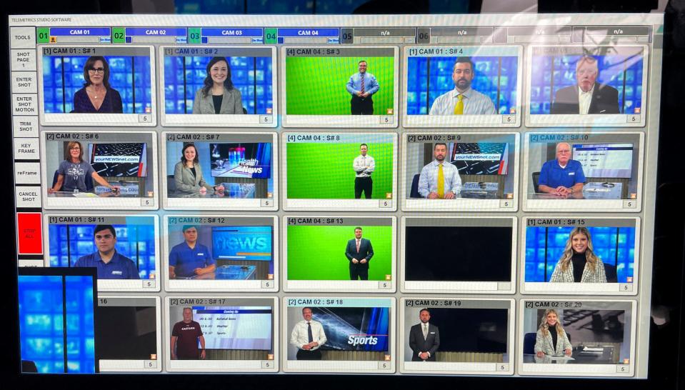 A computer monitor in one of the NewsNet studios shows a variety of anchors in a software program producers use for broadcast at their Farmington Hills office on Oct. 4, 2022. Manoj Bhargava, the founder and owner of 5-Hour Energy brand, has been making a push into the TV market.