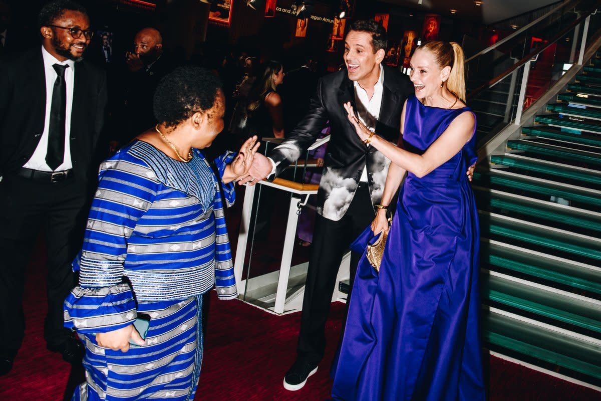 Uma Thurman greets Julienne Lusenge at the TIME100 Gala at Jazz at Lincoln Center in New York City, on April 25, 2024.<span class="copyright">Nina Westervelt for TIME</span>