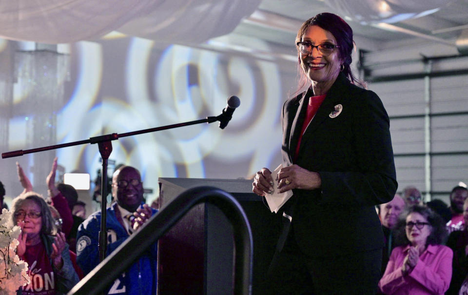 Democratic Baltimore mayoral candidate Sheila Dixon speaks during a primary election night watch party, Tuesday, May 14, 2024, in Baltimore. (Karl Merton Ferron/The Baltimore Sun via AP)