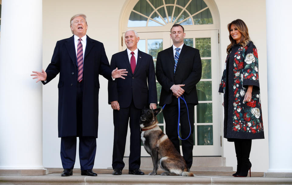 Conan was with his military handler on the colonnade of the West Wing of the White House on Monday. (Photo: Tom Brenner / Reuters)