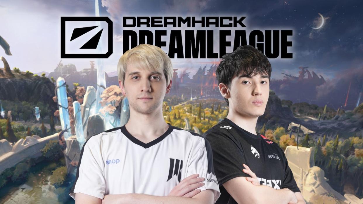 Shopify Rebellion and Team Spirit advanced to the upper bracket finals of DreamLeague Season 21 in the opening day of the Playoffs. Pictured: Shopify Rebellion Arteezy, Team Spirit Collapse. (Photos: Shopify Rebellion, Team Spirit, ESL, Valve Software)