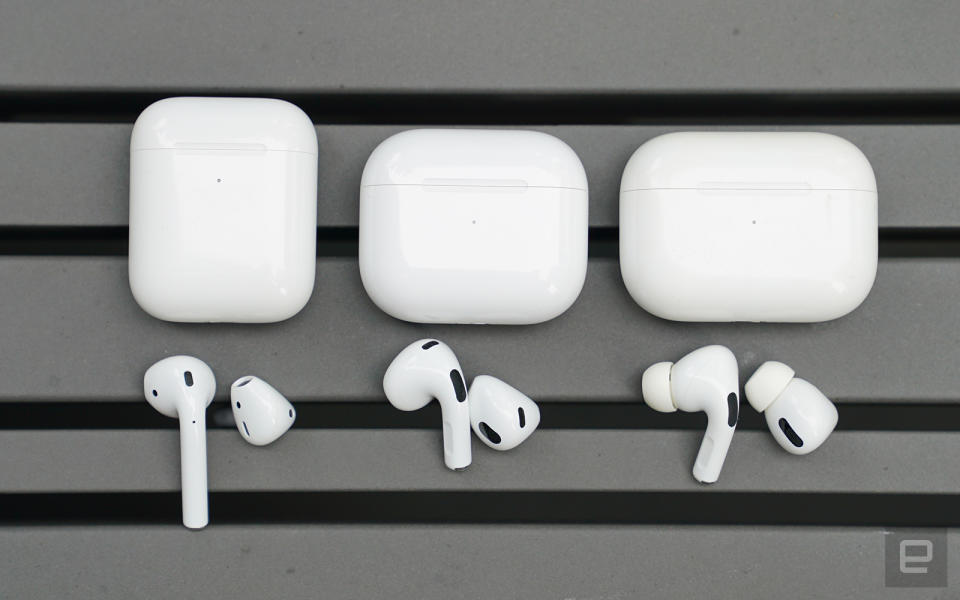 AirPods、AirPods 3、AirPods Pro 外形比較