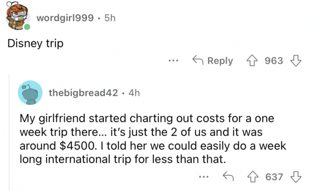 Reddit screenshot about how a trip to Disneyland has grown to be wildly expensive.